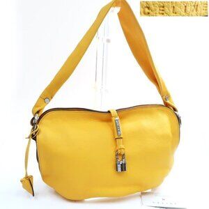 Celine Shoulder Bag Leather 1028 Yellow Cadena